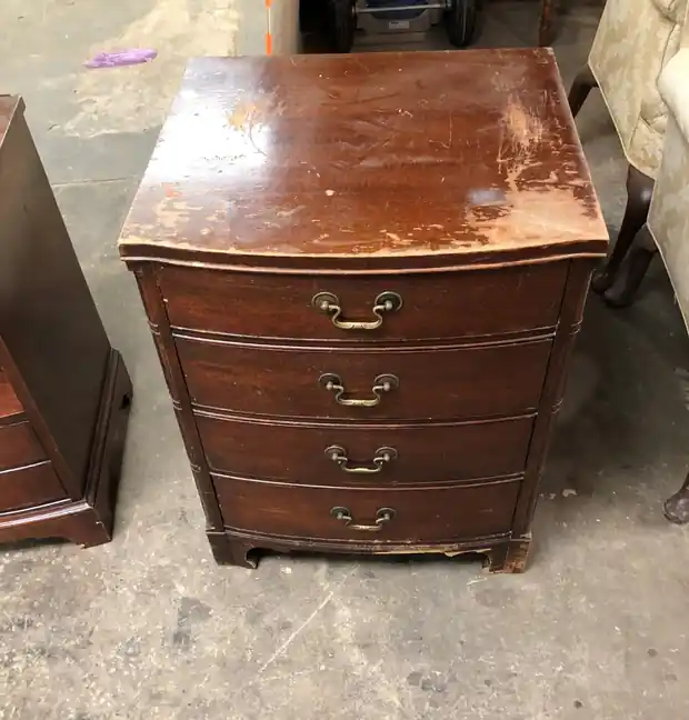 Chest of drawers before refinishing, worn finish and faded top