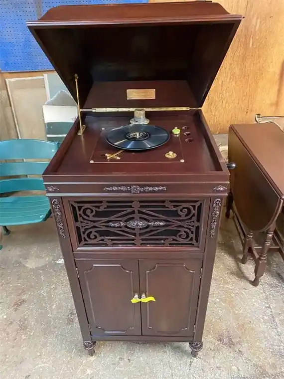 Victrola cabinet in finished wood